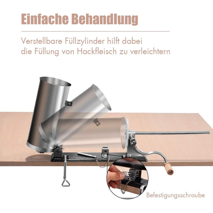 Ручна ковбасна машина, ковбасна машина з нержавіючої сталі, ковбасна машина в комплекті з 4 наповнювальними трубками сріблястого к