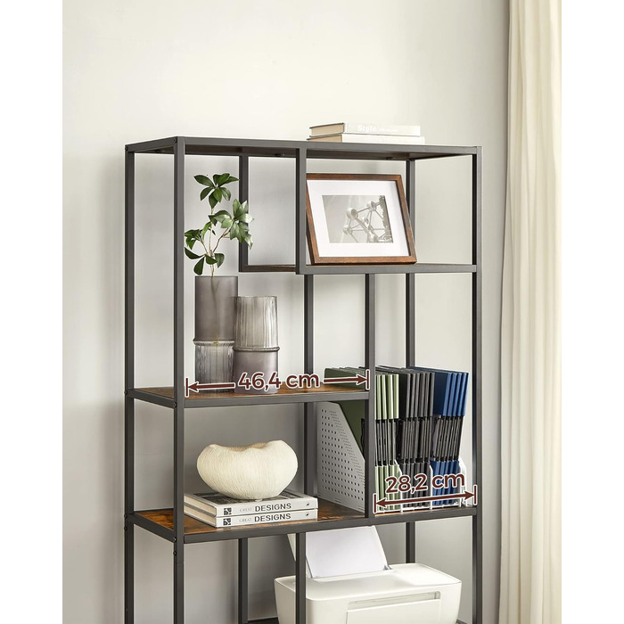 Книжкова полиця VASAGLE, блок із 6 полицями, окремостояча полиця, полиці з ДСП, 30 x 80 x 180 см, для кабінету, офісу, вітальні, спальні, кухні, чорний колір - вінтажний коричневий LLS119B01 чорний колір вінтажний коричневий колір, ДСП сталь