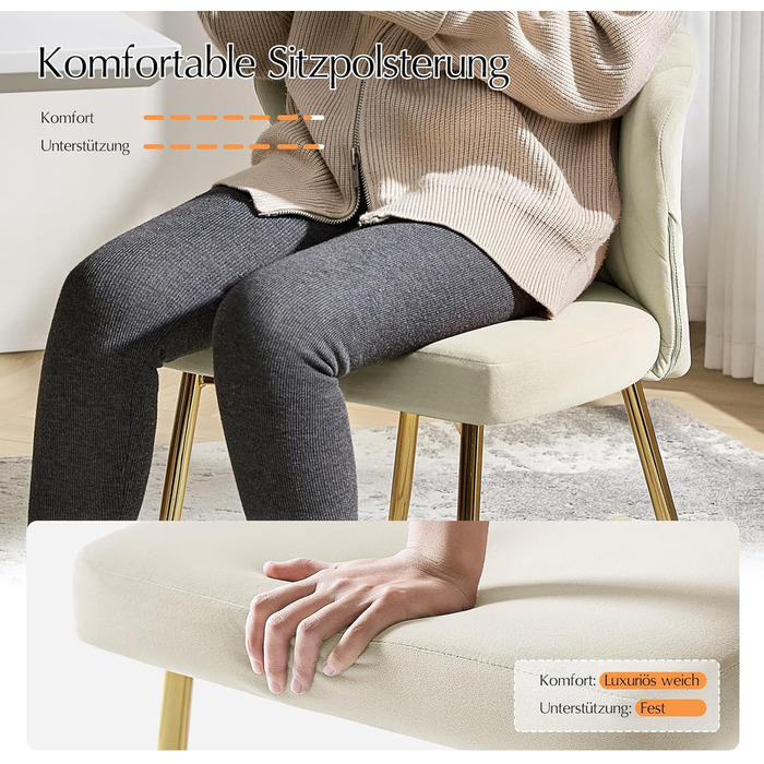 Сучасні обідні стільці, оксамитові кухонні стільці, обідні стільці з металевими ніжками, туалетний стілець для вітальні, бежевий 1 бежевий