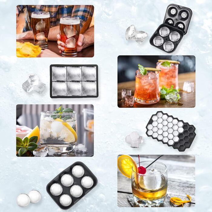 Силіконова форма для льоду з кришкою - набір з 4 шт. , легко вивільняється, підходить для коктейлів і соків з віскі тощо, схвалено