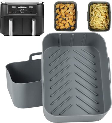 Аерофритюрниця BYKITCHEN 2PCS із силіконовою формою для ніндзя, аксесуари для AF400EU, багаторазова фритюрниця Силіконова каструля для Ninja Foodi/Innsky та інші двозонні фритюрниці