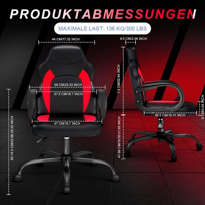 Ігрове крісло AnyGod, ергономічне ігрове крісло для комп&39ютера з поперековою опорою, регульовані по висоті поворотні колеса, для дому, офісу для дорослих, підлітків, дітей та геймерів, червоне
