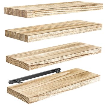 Настінна дерев&39яна полиця Pipishell, 40 см, кухонна полиця з дерева павловнії, підвісна плаваюча полиця, комплект із 4 дерев&39яних полиць для ванної кімнати, спальні, офісу, вітальні, кухні тощо (світло-коричневий)