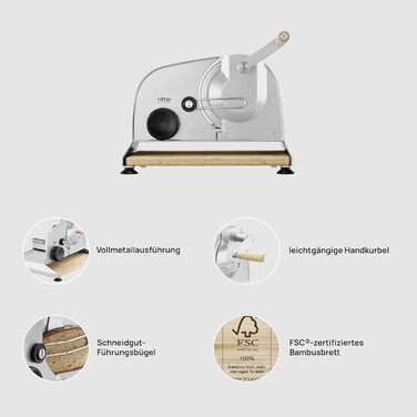 Універсальний слайсер Ritter AMANO 5, ручний універсальний слайсер з плавним ручним рукояткою, виробництво Німеччина, сріблястий металік