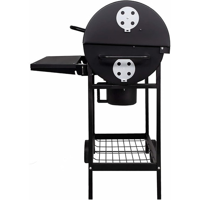 Гриль-візок XXL 103x110x59 см. Вугільний гриль з металевим корпусом та кришкою, решіткою для грилю, 2 колесами, полицею для зберігання, попільницею та регульованою системою вентиляції.