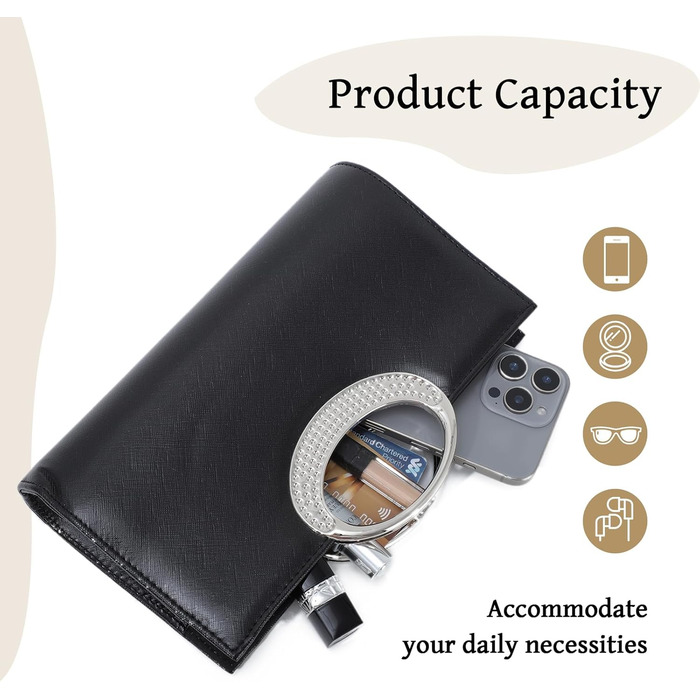 Чорне клатч-зімкнення зі знімним ланцюжком. Елегантна жіноча сумочка для вечірок, весіль, вечер та повсякденного використання.