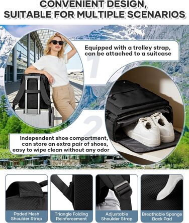 Вакуумний рюкзак BJLFS, ручна поклажа Ryanair 40x30x20, великий дорожній рюкзак, ручна поклажа для літака, рюкзак з подушкою безпеки та вакуумним насосом, сумка для літака з вакуумною системою, ручна поклажа для 14-дюймового ноутбука A01-чорний Ryanair/Wi