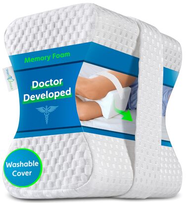 Медично розроблена подушка для колін - Ортопедичний клин з піни з пам&39яттю форми для сну на боці, ішіасу, болю в попереку - Подушка для ніг для сну на боці - включаючи медичний посібник, білий
