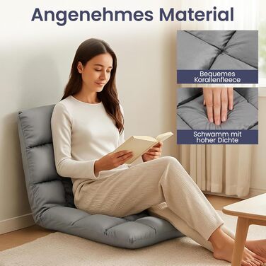 Розкладне крісло для підлоги, диван-лінивець з регульованою спинкою, крісло-реклайнер, складна поверхня для сидіння та лежання, розкладне крісло для підлоги, диван-лінивець, крісло-реклайнер для вітальні, офісу, для медитації (сірий)