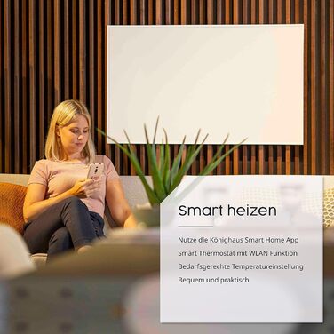 Інфрачервоний обігрівач Knighaus - 800 Вт із сертифікацією TV SD 5-річна гарантія виробника Подвійний захист від перегріву Для настінного монтажу Включає розумний термостат та додаток 800 Вт з розумним термостатом