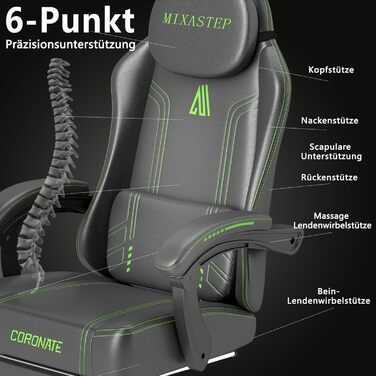 Ергономічне ігрове крісло з регульованою спинкою та функцією повороту на 360 - Офісне крісло для дорослих/молоді 150 кг, тканинне крісло з ПК зеленого кольору для домашнього офісу/ігор