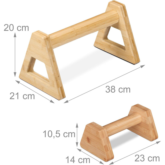 Ручки для віджимань Relaxdays, набір з 4 шт., бамбукові паралелети, 2 різних розміри, калістеніка, стійка на руках, натуральний колір