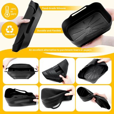 Аксесуари для фритюрниці з силіконовою формою 8 шт. , багаторазові складні аксесуари для фритюрниці Силіконова вставка, силіконова каструля для фритюрниці для AF400EU, мікрохвильова піч, духовка (чорна)