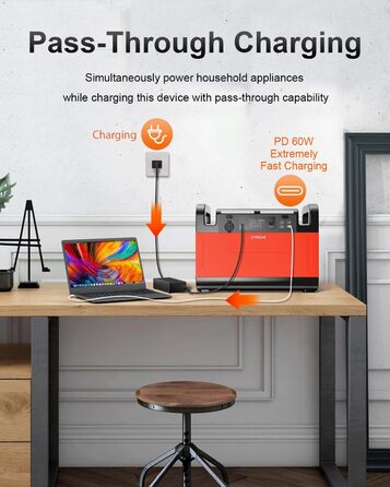 Портативна електростанція CTECHi 1210 Втгод, мобільний накопичувач енергії з акумулятором LiFePO4 та 2 розетками змінного струму 1500 Вт 230 В, сонячний генератор для кемпінгу, самостійного використання та аварійного живлення - помаранчевий 1210 Вт PPS по