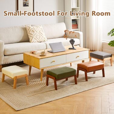 Невеликий пуф-табурет, прямокутний пуф-підставка зі штучної шкіри з м&39яким сидінням та дерев&39яними ніжками, сучасний низький пуф-підставка для вітальні/спальні, темно-зелений WBD013GR, 10.2H