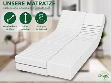 Матрац DREAMSTAR Vital Silver XXL з холодної піни, висота 24 см Ергономічний 7-зонний матрац, 140 x 200 см, рівень жорсткості H2 Гіпоалергенний та антибактеріальний Знімний чохол, який можна прати Сертифіковано Oeko-Tex (24 см, 140 x 200 см) рівень жорстк