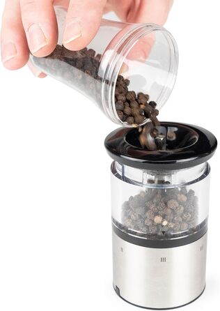 Електричний млин для перцю сільовий млин Elis Sense u'Select 20 см перець кам'яна сіль лоток - 6 попередньо встановлених помелів - Набір перцю та солі з нержавіючої сталі