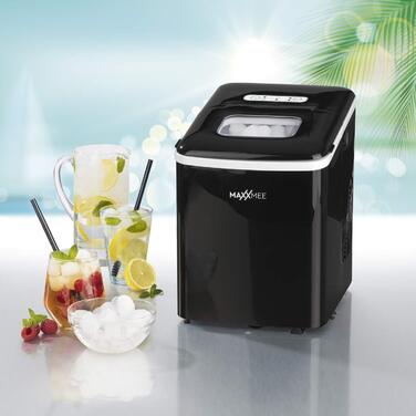 Машина для виготовлення кубиків льоду MAXXMEE Ice Maker Льодогенератор з кубиками 2 розмірів, резервуар для води 1,8 л, підключення до води не потрібне, 9 кубиків льоду приблизно за 8 хв З великим оглядовим вікном 120 Вт / чорний