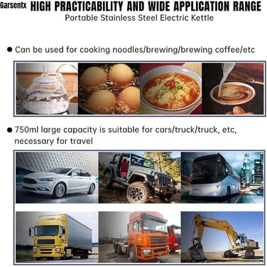 Автомобільний чайник 750 мл, електричний чайник 12 В з нержавіючої сталі для подорожей для нагрівання води кавових напоїв, прийнят