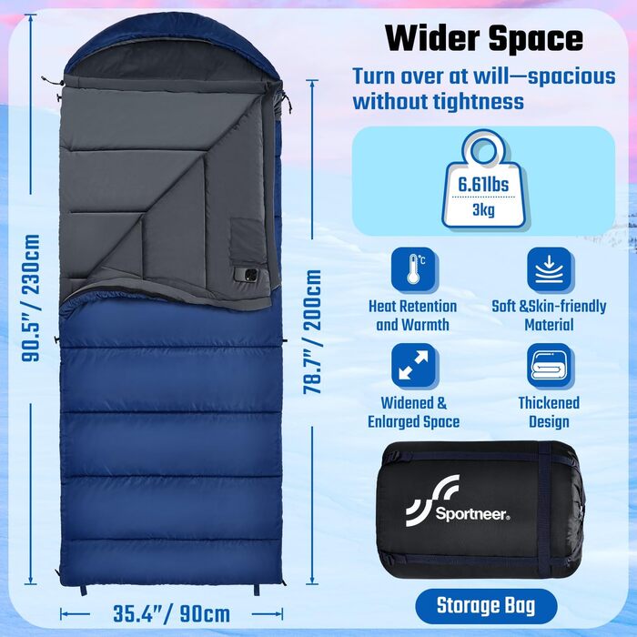 Спальний мішок 0 градусів XXL 230 x 90 см зимовий спальний мішок зі знімним капюшоном та м&39якою кришталевою оксамитовою підкладкою для дорослих