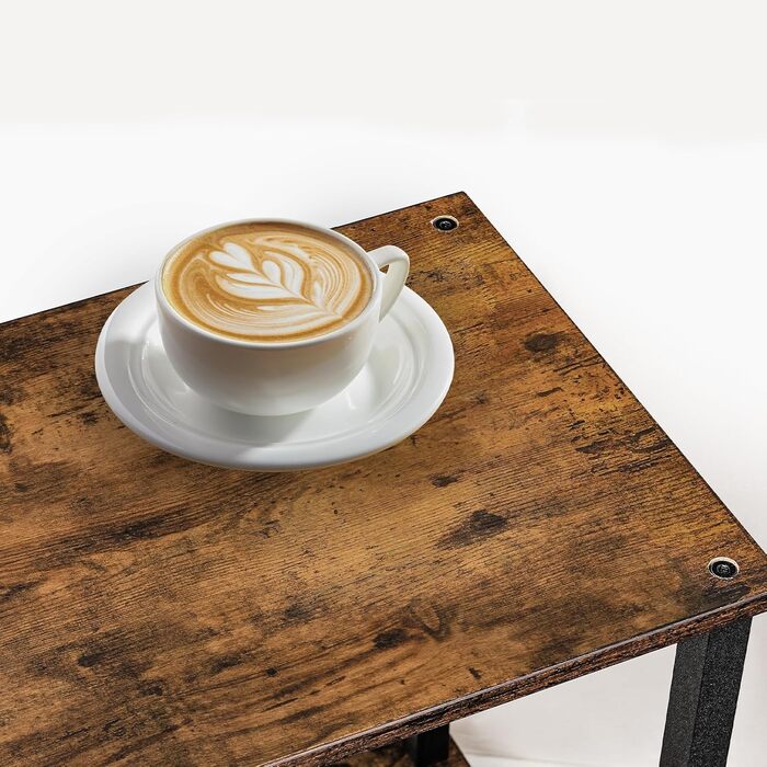 Журнальний столик, маленький столик, вузький журнальний столик, тумбочка з 2 полицями, індустріальний стиль, каркас з дерев&39яного композиту, для вітальні, спальні, офісу, вінтажний коричневий та чорний AETHR7901N1