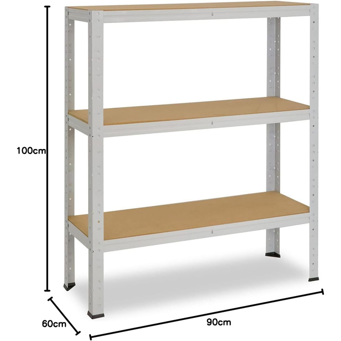 Офічна полиця для зберігання, Міцна офісна полиця, Світло-сірий/Метал, Офічна полиця з 3 полицями/Полиця в підвалі, Полиця для майстерні/Навісний стелаж, Метал, Вантажопідйомність 175 кг/Офічна полиця для файлів, В 100 см / Ш 90 см / Г 60 см, 100x90x60