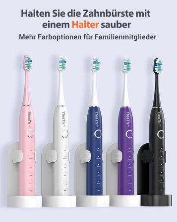 Електрична зубна щітка з 8 насадками (3 типи), звукова зубна щітка для дорослих, з таймером, до 120 днів роботи від акумулятора, 5 режимів чищення, дорожній футляр, настільна зарядна станція, колір чорний