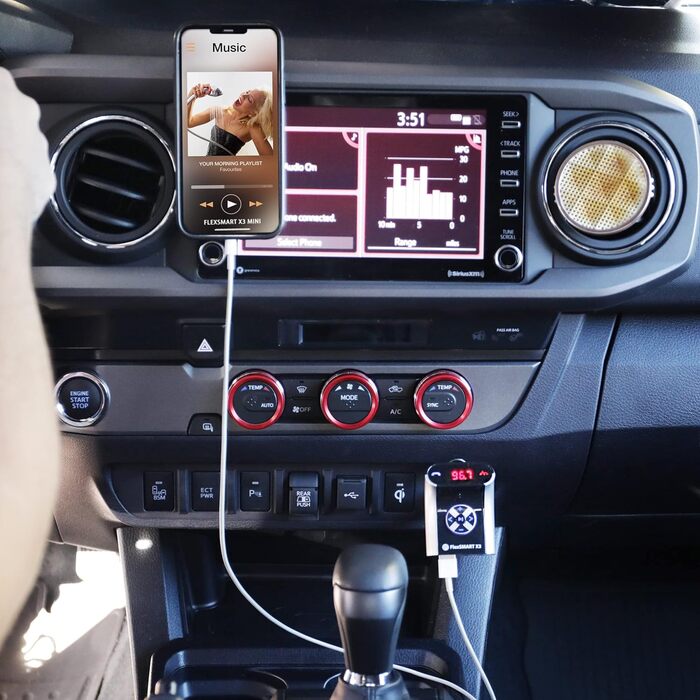 Передавач GOgroove FlexSMART X3 Mini Bluetooth для автомобільної стереосистеми - заряджання через USB, дзвінки та керування автомобілем у режимі вільні руки, керування музикою, допоміжний лінійний вхід/вихід, відтворення MP3 та аудіо, сумісний зі смартфон