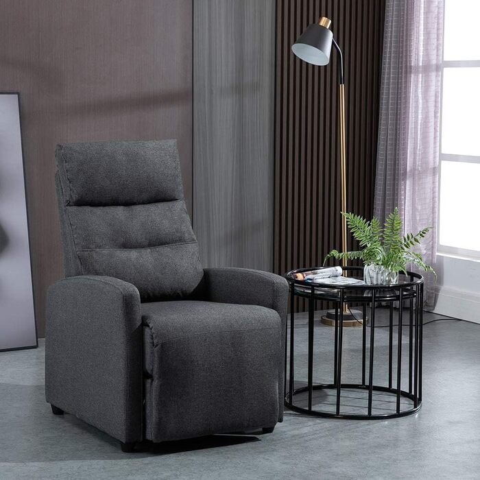 Крісло-реклайнер Mingone з функцією відкидання, сучасне тонке крісло-гойдалку з функцією відкидання на 155, витримує вагу до 150 кг, виготовлене з лляної тканини, темно-сірий колір