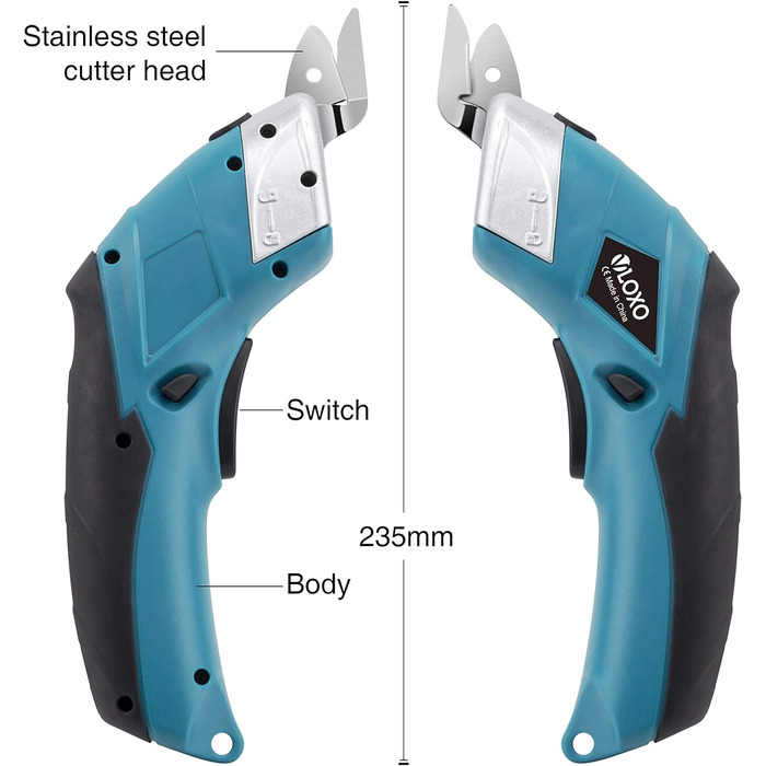 Електричні ножиці VLOXO Акумуляторний різак з 2 ріжучими лезами для виробів для різання картону, шкіряного килима, рослини в горщику, Indigo БАГАТОРАЗОВИЙ синій
