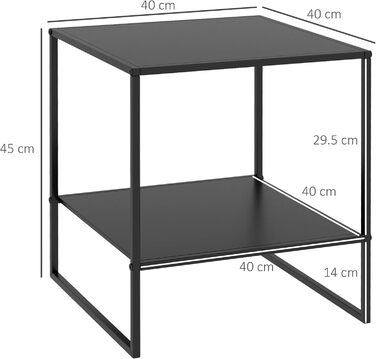 Журнальний столик HOMCOM, квадратний стіл для вітальні з місцем для зберігання, 2 яруси, диван-столик у скандинавському стилі зі сталевим каркасом, бічний столик, тумбочка для вітальні/спальні, 40 x 40 x 45 см, чорний