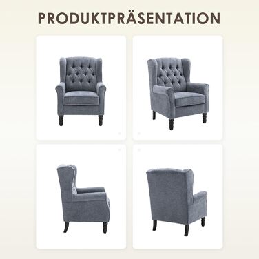 Крісло для вітальні COLAMY у стилі середини століття, м&39яке крісло з вигнутою спинкою та прошивкою ґудзиками, крісло для відпочинку з тканинним чохлом та ніжками з масиву дерева для вітальні, офісу, кафе - синє, комплект з