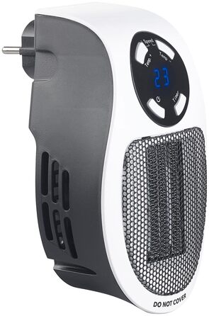 Підключається до розетки побутової техніки Sichler Керамічний вентилятор-обігрівач з термостатом, таймером, дисплеєм, 500 Вт (Маленький обігрівач для розетки, підключається до розетки, для людей похилого віку)