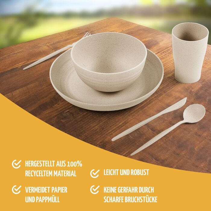 Екологічний набір посуду для кемпінгу 100 перероблений матеріал Багаторазовий, барвистий, для автодому, пікніка, активного відпочинку та дітей