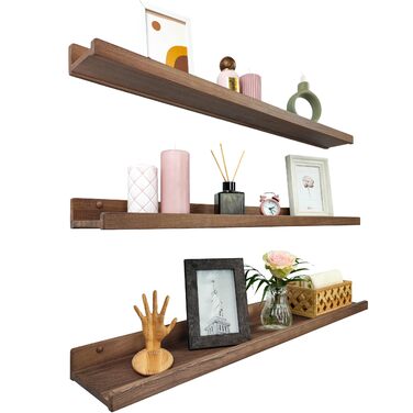 Настінна полиця ручної роботи 90 см, дерев&39яна настінна полиця, комплект з 3 предметів, підвісна полиця, настінна полиця, сучасна плаваюча полиця, вузька рейка для картин для ванної кімнати, вітальні, кухні, спальні (горіх) 91,5 x 15,5/12,8/10 см (компл