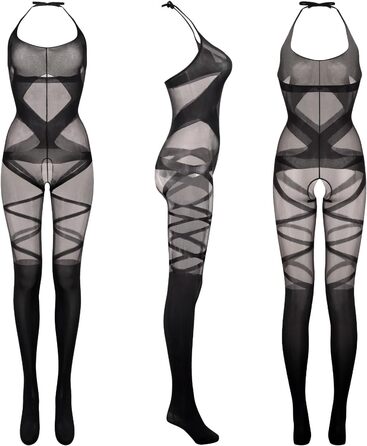 Сітчастий бодістокінг, зі смугастим візерунком, чорний