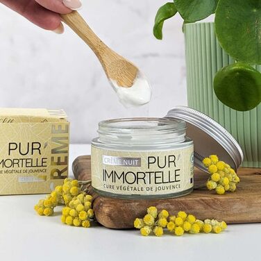 Нічний крем для обличчя Pur'Immortelle Bio антивікова доглядальна косметика з імортелем, гіалуроновою кислотою, арганою олією та олією примули вечірньої 99 натурального походження виготовлено у Франції 50 мл PROPOS'NATURE