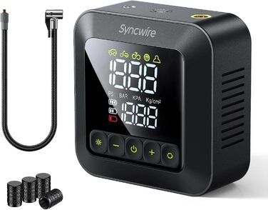 Портативний повітряний компресор Syncwire Air Pump 10,35 бар Насос для шин у 3 рази швидший Електричний повітряний насос Автомобільний насос для автомобільних шин Автомобільний насос для кількох режимів, з кришками клапанів для автомобільної шини, дуже ве