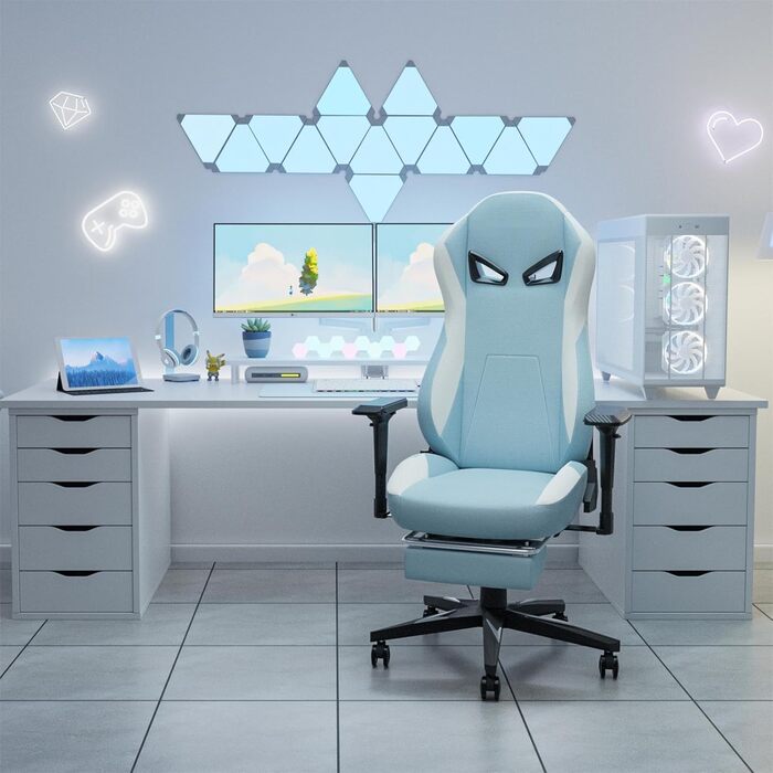Геймерське крісло світло-блакитного кольору для підлітків з підставкою для ніг, підголівником та поперековою опорою Ергономічне офісне крісло з регулюванням висоти
