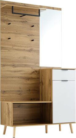 Шафа для одягу Ymkua настінна, шафа для передпокою з лавкою для взуття, дзеркалом і тумбою для взуття, шафа для одягу з 4 гачками