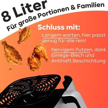 Аерофритюрниця ProfiCook 8 л Безмасляне приготування Airfryer з 7 програмами XXL-модель з мінімумом диму та запахів PC-FR 1269 H, нержавіюча сталь *Модель 2024*