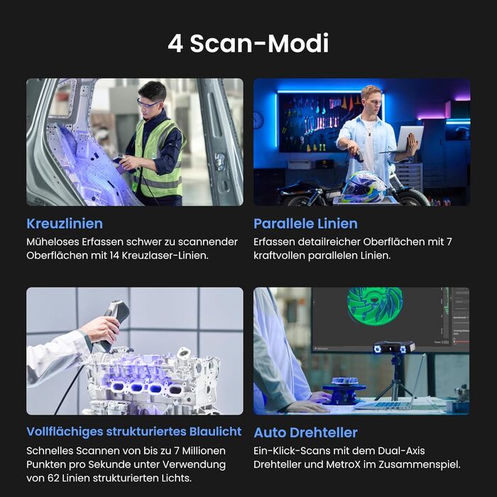 Сканер Revopoint MetroX для 3D-друку, точність до 0,01 мм, синій лазер, структуроване світло на всю поверхню, сканування металевих