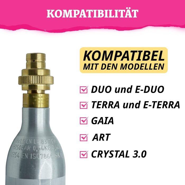 Швидкий адаптер для виробників CO2 газованої води DUO, Art, Terra, Gaia та Crystal 3.0 425 г 60-літровий алюмінієвий циліндр