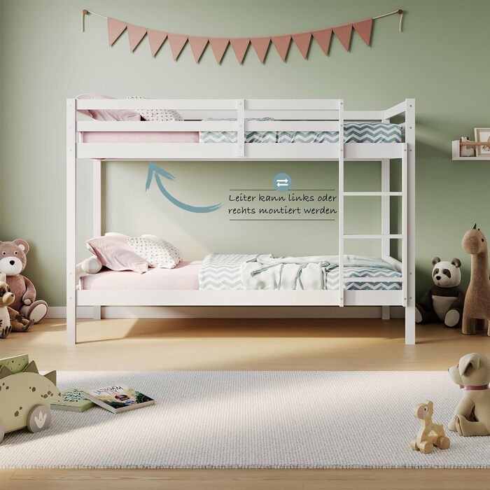 Дитяче ліжко-горище Kids Collective, двоярусне ліжко, ліжко-горище 90x200 Дерев&39яне дитяче ліжко, сертифіковане EN 747, компактне та безпечне двоярусне ліжко 206x96x146 см (ШxГxВ) Білий Для дітей віком від 4 до 18 років, 90x200 см, матрац не входить до 