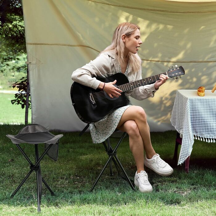 Складаний портативний стілець Portal, складаний з бічною кишенею, стілець-штатив, надлегкий портативний рибальський стілець, висота 53,3 см, вантажопідйомність 102 кг, кемпінговий стілець з бічною кишенею для риболовлі, кемпінгу, походів, чорний