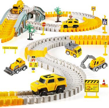 260pcs Car Racing Track 6 Cars Excavator Toy from Toy Cars Highway from 3 4 5 6 Years Boy Girl, Flexible Track Crane Games, Electr