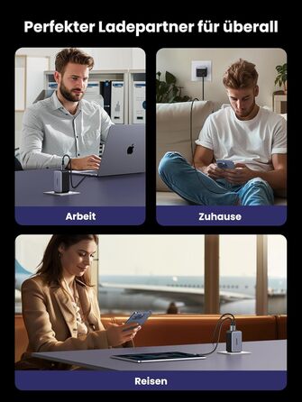 Адаптер живлення з 3 шт. USB-C портом швидкої зарядки Компактний зарядний пристрій, сумісний з MacBook Pro/Air, ноутбуком HP, iPad