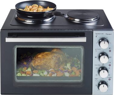 Маленька кухня, міні-піч з подвійною конфоркою, верхній/нижній нагрів з функцією конвекції до 230C, 3200 Вт, чорна міні-піч 31 літр з подвійною конфоркою, 31CP