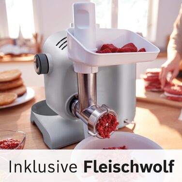 Кухонна машина Bosch Serie 4 MUM56340 чаша 3,9 л, блендер 1,25 л, м'ясорубка, соковижималка, міксер, тістоміс, шинкарка з 3 дисками, 900 Вт, антрацит/срібло