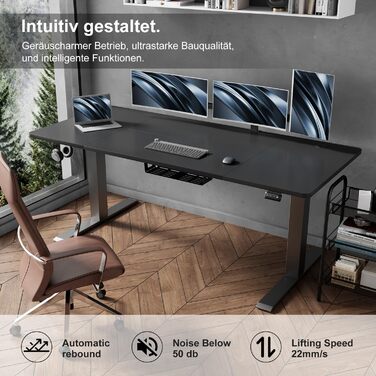 Стіл для письмового столу 180 x 80 см з лотком для кабелів, електрично регульований по висоті стійкий стіл для стояння, комп'ютерн